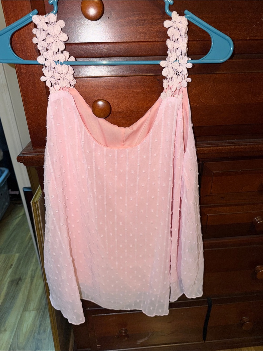 SHEIN Light Pink Swiss Dot Floral Strap Cami